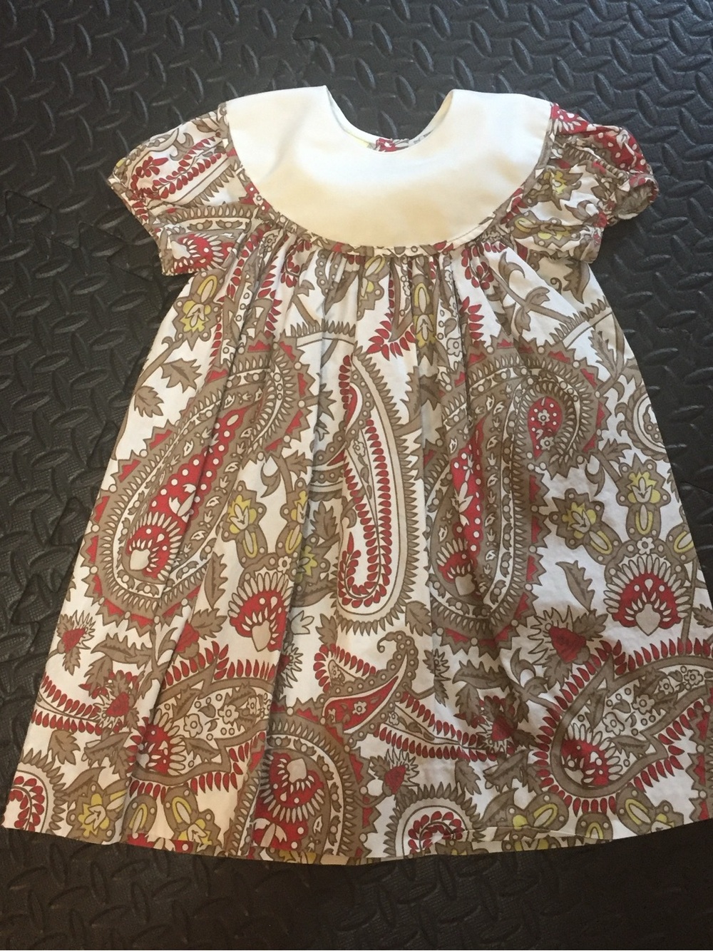 Girls White Paisley Print Dress with Red and Tan Accents